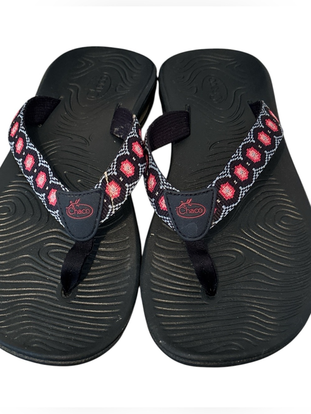 Chaco Women’s Z/Cloud Black Sandals with Pink and Blue Patterned Straps W8 - Picture 3 of 7